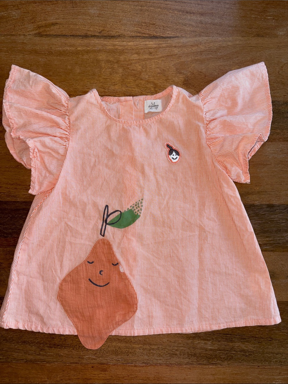 Aimama- Girls Orange Striped Flutter-Sleeve Top with Pear